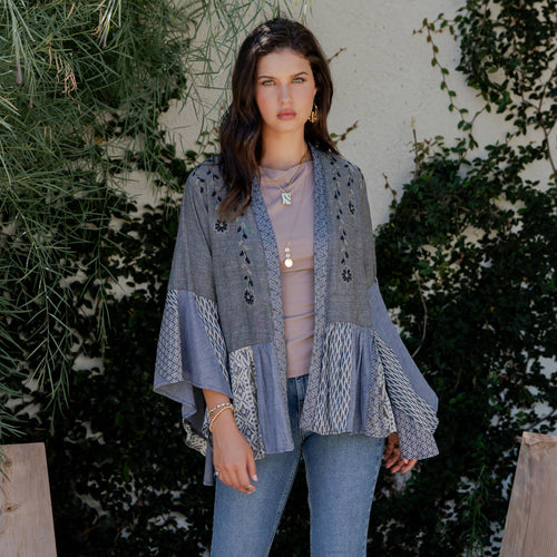 Young Threads - Printed Rayon Kimono Shrug with Embroidery (New Color)