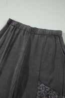 Dark Grey Plus Size Leopard Patchwork Mineral Wash Wide Leg Pants