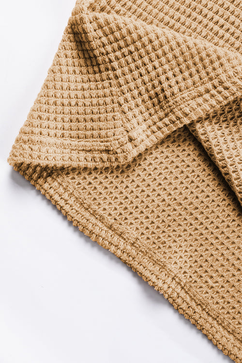 White Tulip Sleeve Waffle Knit V Neck T-Shirt