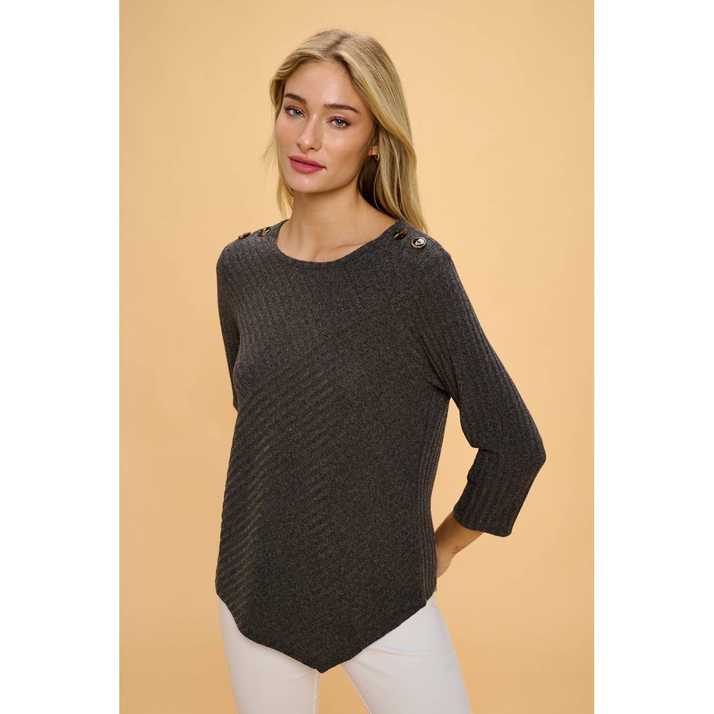 Perseption - SCOOP NECK BUTTON SHOULDER SWEATER