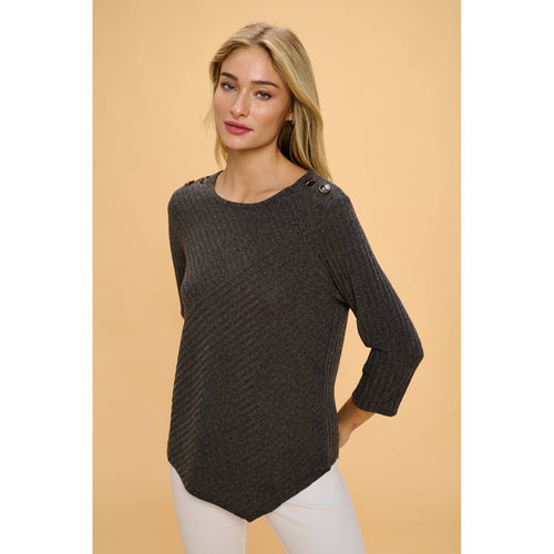 Perseption - SCOOP NECK BUTTON SHOULDER SWEATER