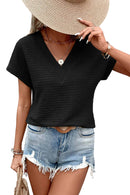 Pale Khaki Solid Color V-Neck Textured Blouse