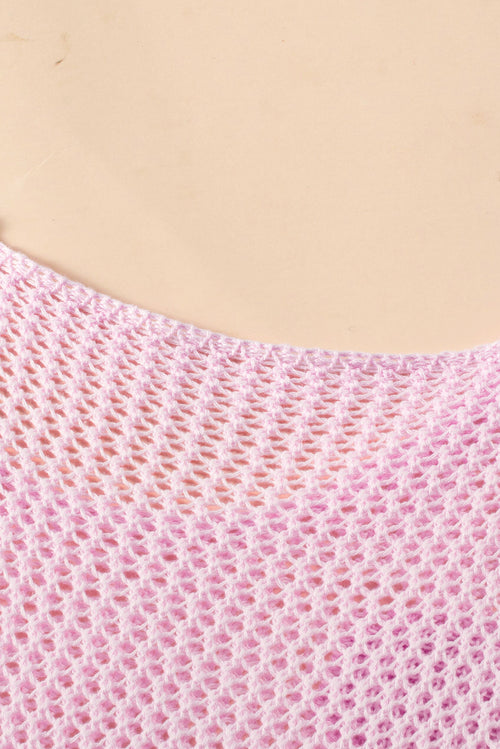 Light Grey 60s Flower Drop Shoulder Hollow Knit Top
