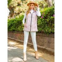 Young Threads - Women Khadi Linen Zipper Vest Embroidery With Quilted Lining