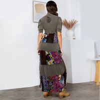 Young Threads - Eclectic Charm: Stone-Washed Rayon V-Neck Long Dress New