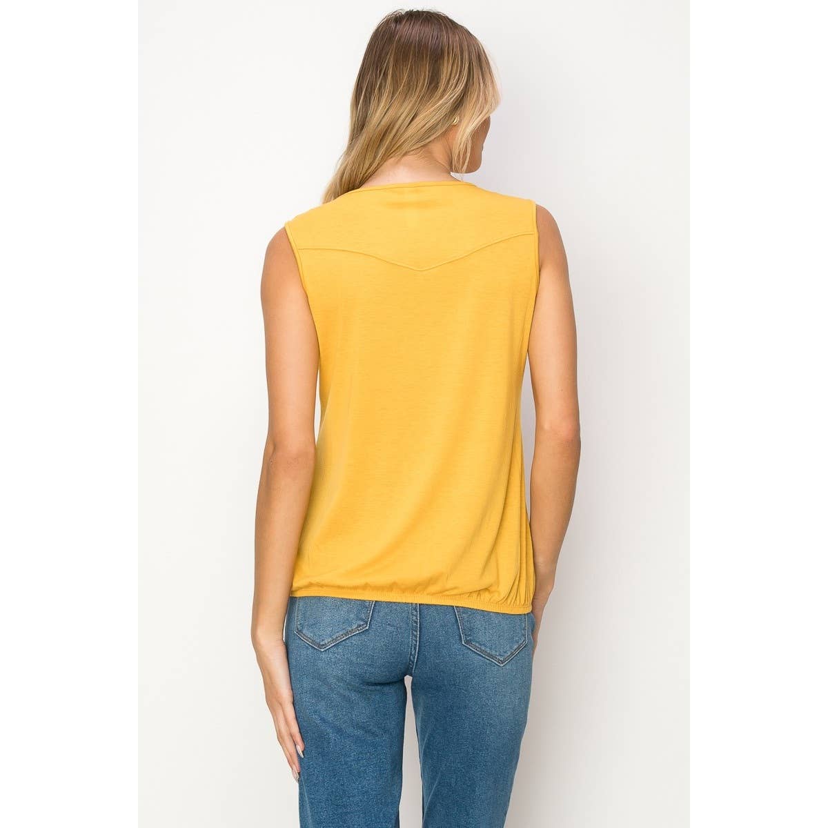 Perseption - Zipper Placket Front V Neck Sleeveless Knit Top