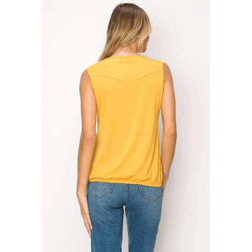 Perseption - Zipper Placket Front V Neck Sleeveless Knit Top