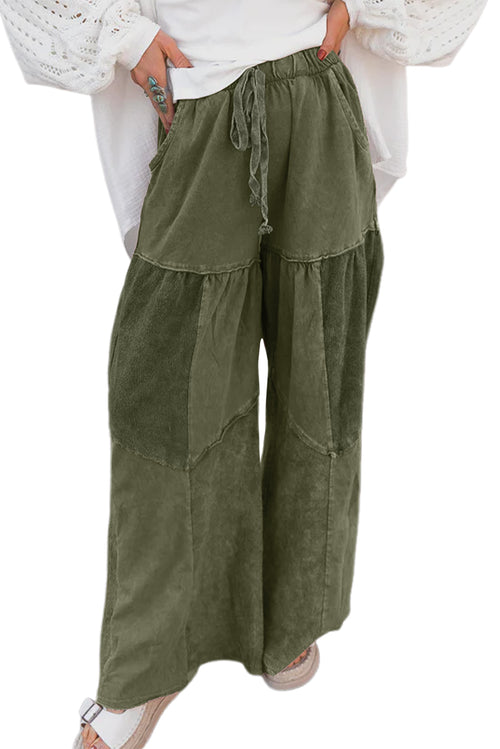 Mineral Wash Tiered Wide Leg Patchwork Drawstring Pants