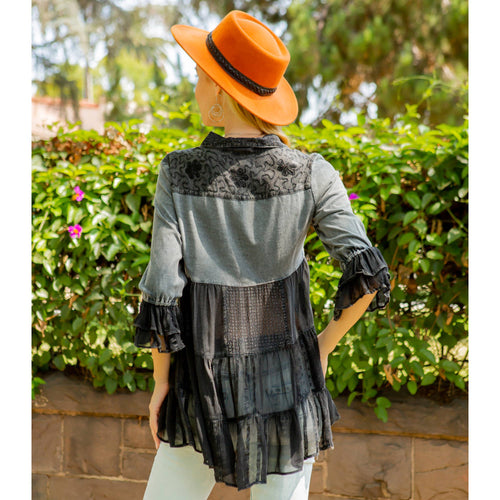 Young Threads - Women’s Mexican Embroidery Blouse - Gathered Waist Shirt