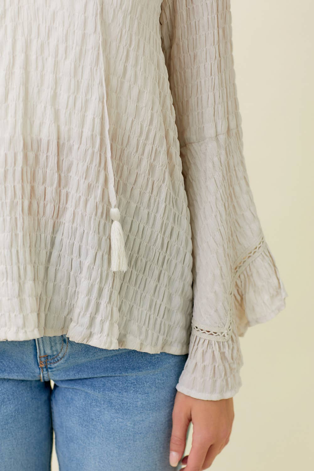 Mystree - 57645 Crinkle Bell Sleeve Blouse