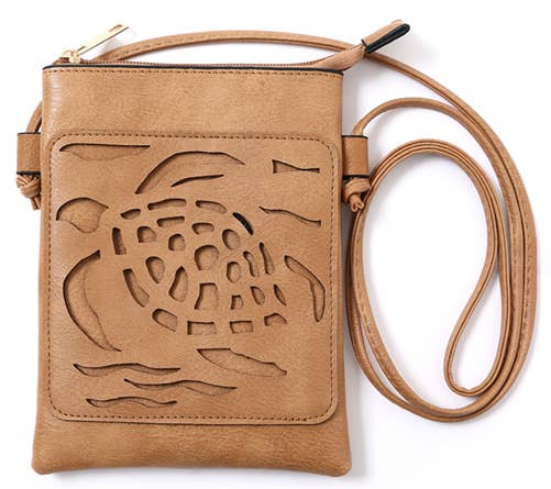 Shine Mark Accessories - Beige - Sea Turtle Laser Cut Cross Body Cell Phone Bag