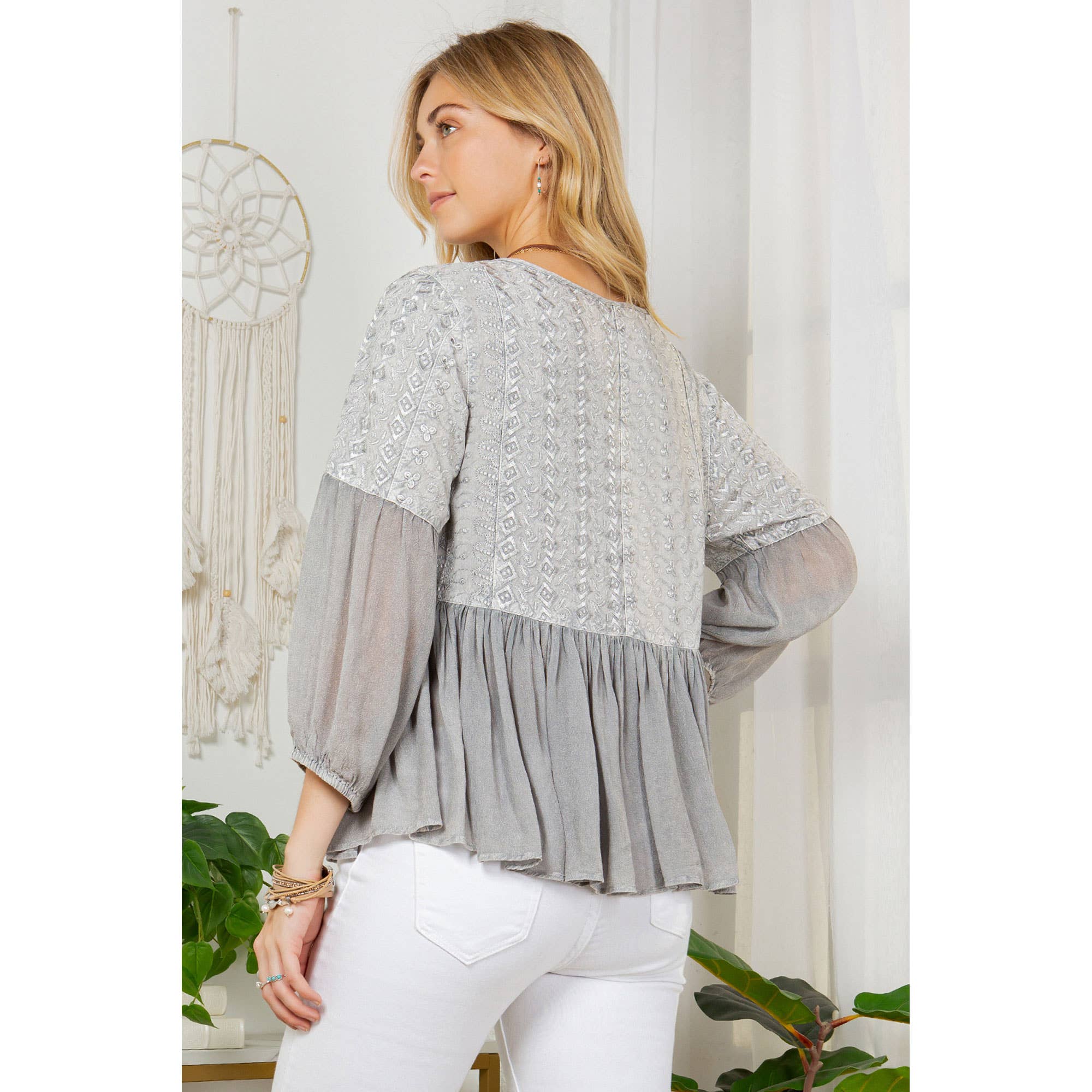 YOUNG THREADS - French Bohemian Peplum Top - Symphony Of Schiffli Embroidery