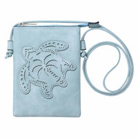Shine Mark Accessories - Blue-Turtle with PalmTree laser cut crossbody cellphone bag