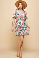 Shopin LA - SD21025-1011 - WOMEN FLORAL SHORT SLV MIDI DRESS WITH RUFFLE