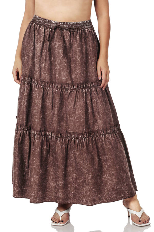 42POPS - `.SI-23133 PLUS SIZE WOVEN ACID WASH DRAWSTRING WAIST TIER