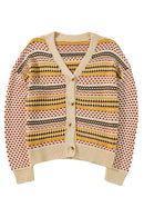 Khaki Geometric Pattern Button Front V Neck Cropped Cardigan