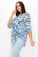 Shopin LA - ST21016-3984.  WOMEN TIE DYE 3/4 SLEEVE T-SHIRT w FRONT TIE