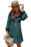 Brown Long Sleeve Smocked Tiered Boho Dress