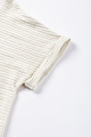 Pale Khaki Solid Color V-Neck Textured Blouse