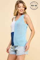 Shopin LA - CSP9233P- PLUS SIZE 3 TONE SHEER SLEEVELESS SUMMER FUN TOP