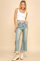 Davi & Dani - PLUS CROCHET TRIM STRAIGHT LEG DENIM JEANS