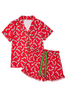 Red Christmas Candy Cane Print Pajama Set