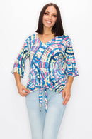 Shopin LA - ST21016-3984.  WOMEN TIE DYE 3/4 SLEEVE T-SHIRT w FRONT TIE