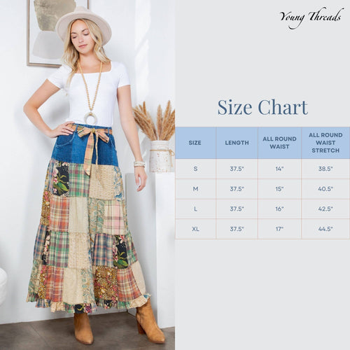 Young Threads - Western Boho Chic: Patchwork Belted Skirt  (New Color)