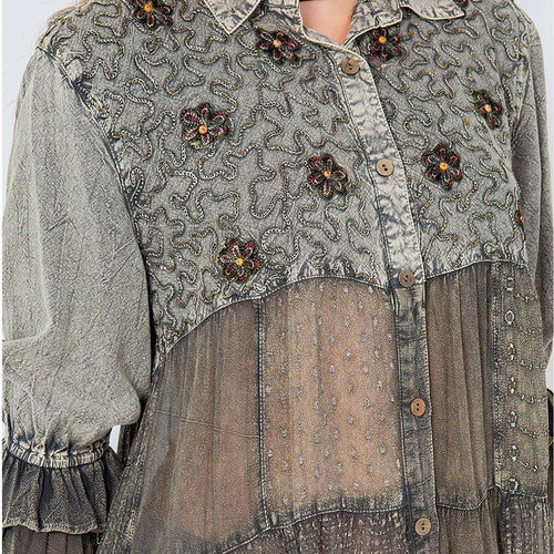 Young Threads - Women’s Mexican Embroidery Blouse - Gathered Waist Shirt