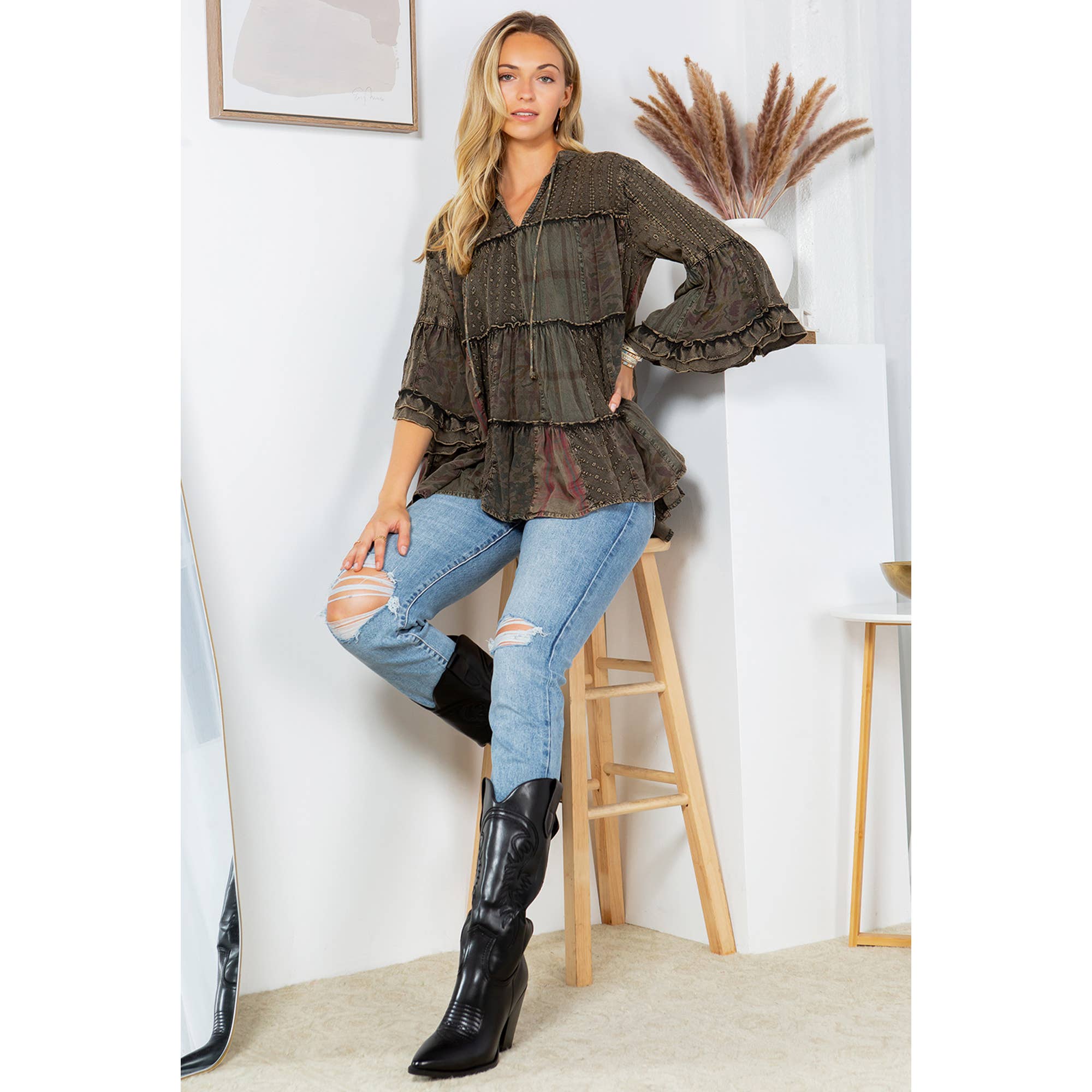 Young Threads - Artistic Fusion: Overdyed Jhabla Top With  Rayon Embroidery