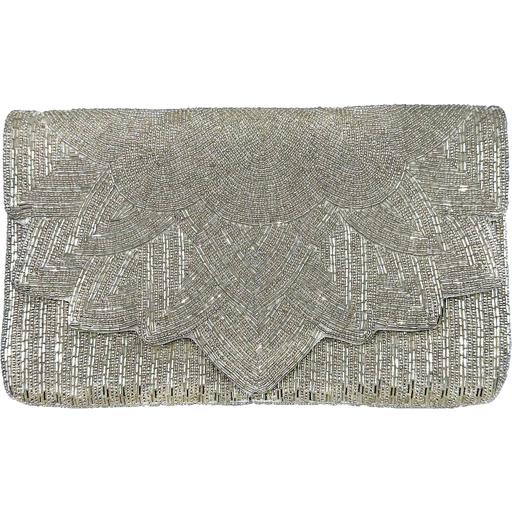 Ole - SILVER SCALLOPED Beaded Clutch LAC-SS-747