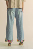 Davi & Dani - CROCHET TRIM STRAIGHT LEG DENIM JEANS
