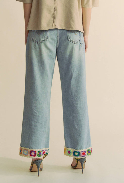 Davi & Dani - CROCHET TRIM STRAIGHT LEG DENIM JEANS