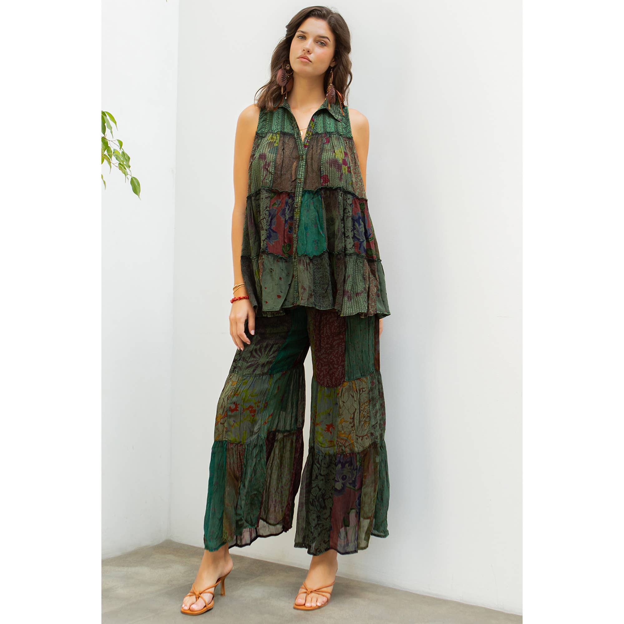 YOUNG THREADS - Sets Sleeveless Jhabla Top And Long Flared Patchwork Pants