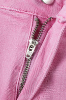 Pink Casual Raw Hem Mid Rise Denim Shorts