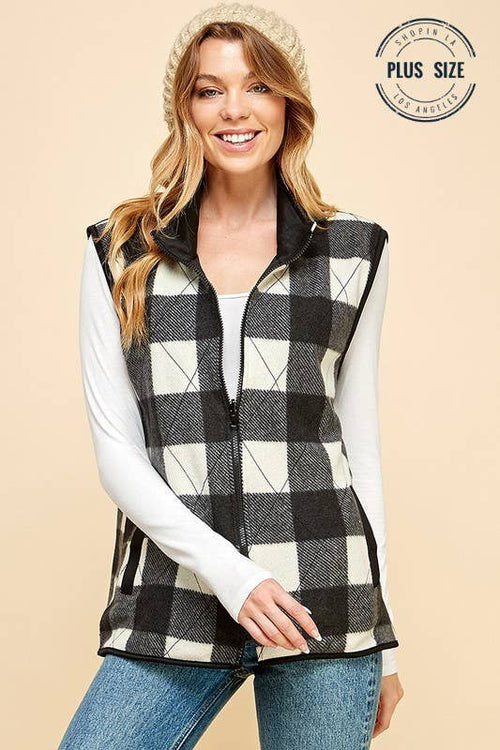 Shopin LA - SPT5193P. - PLUS SIZE REVERSIBLE PLAID ZIP UP POCKET VEST