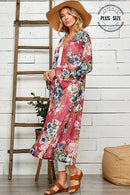 Shopin LA - SG21050AP - PLUS FLORAL PRINT MESH KIMONO WITH SIDE SLIT