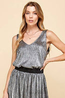 Shopin LA - SPT5228 - WOMEN METALLIC SHIMMER V NECK SLEEVELESS TOP