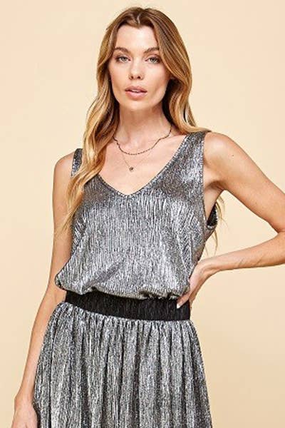 Shopin LA - SPT5228 - WOMEN METALLIC SHIMMER V NECK SLEEVELESS TOP