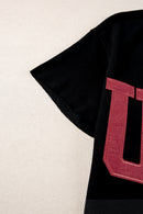 Light Grey USA Letter Patch Notched Neck Loose Tee