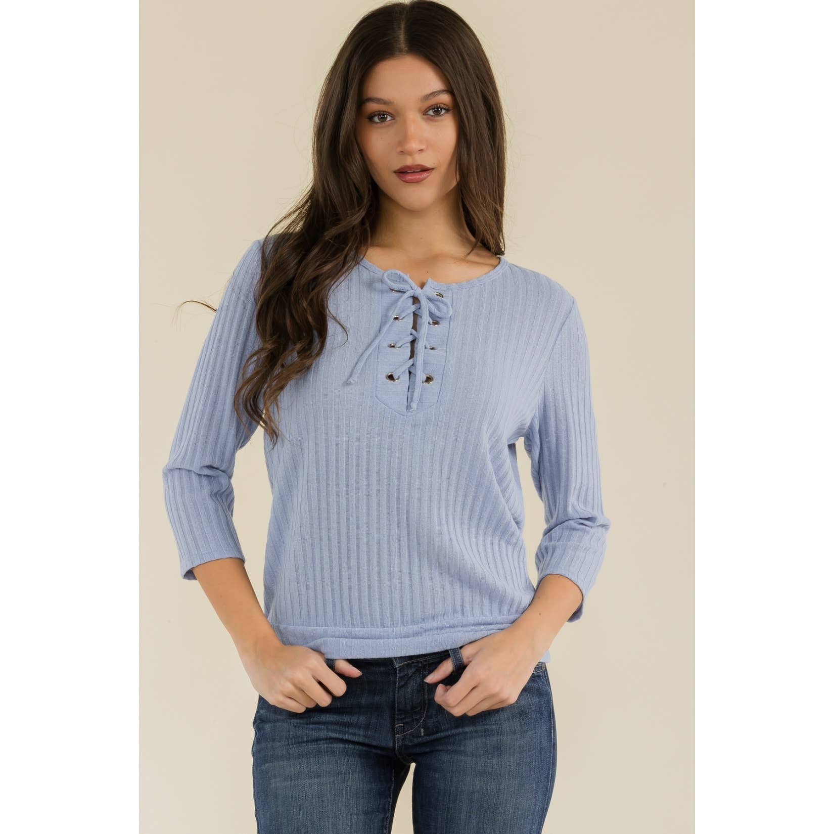 Perseption - LACE UP GROMMENT BANDED BOTTOM DOLMAN TOP