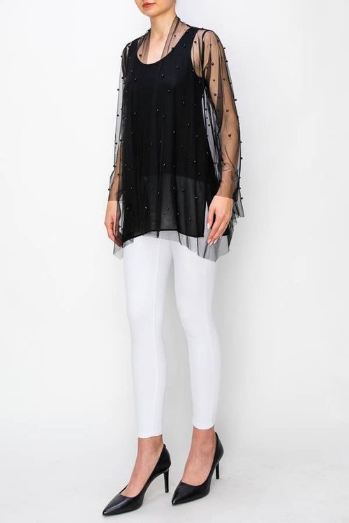 Origami Apparel ~  Lace and Crochet inspired - PEARL DETAILED MESH CARDIGAN OLS-4726 BLACK
