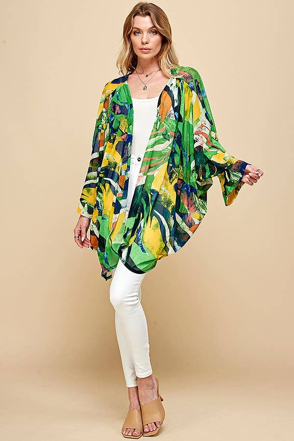 Shopin LA - SG21051P - PLUS SIZE DRAPPED MESH SUMMER MIDI KIMONO