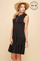 Shopin LA - SPD7008P  PLUS SOLID SLEEVELESS FRONT LACE TIERED DRESS