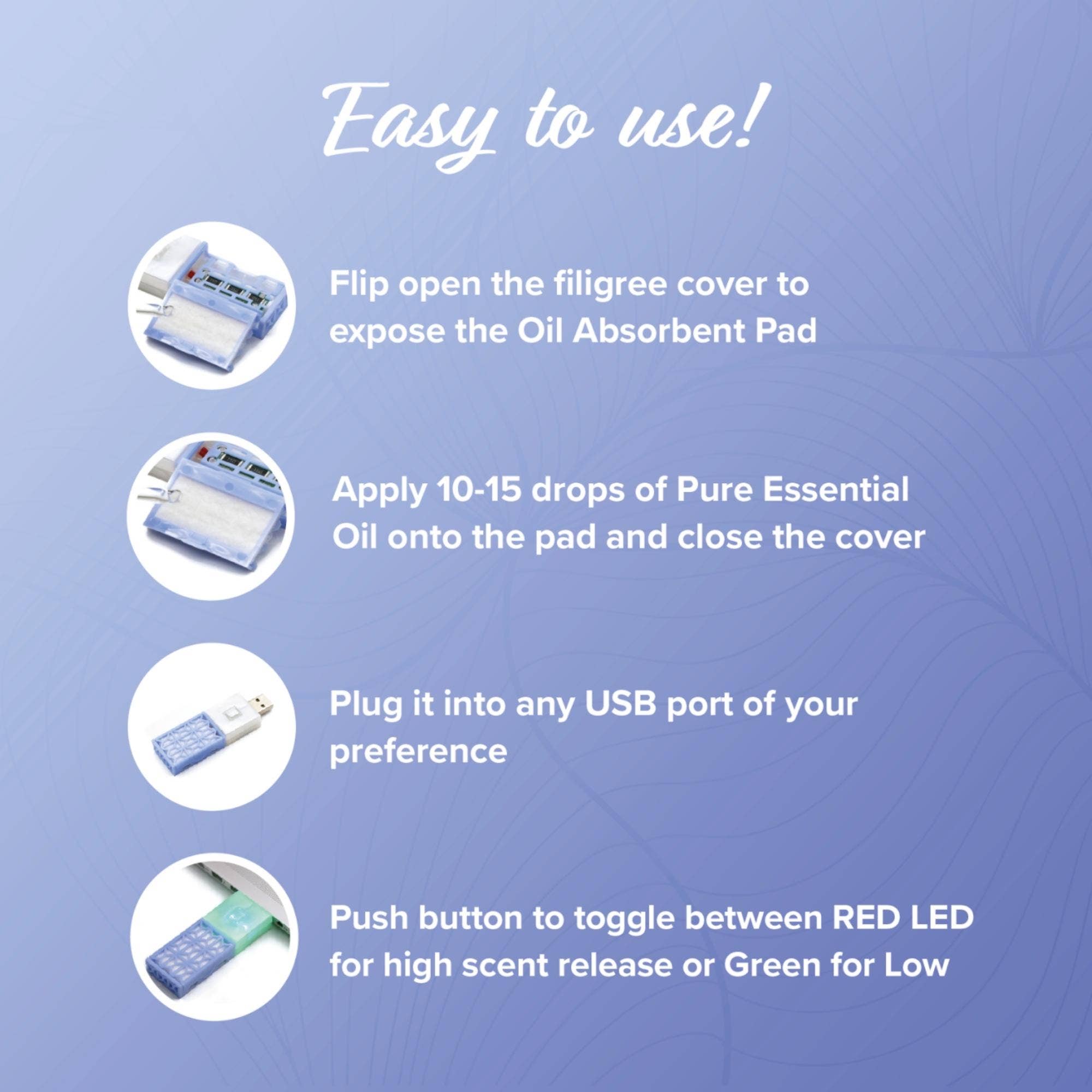 Belle Aroma® - FlashScent® USB Diffuser - Blue, Lavender Essential Oil