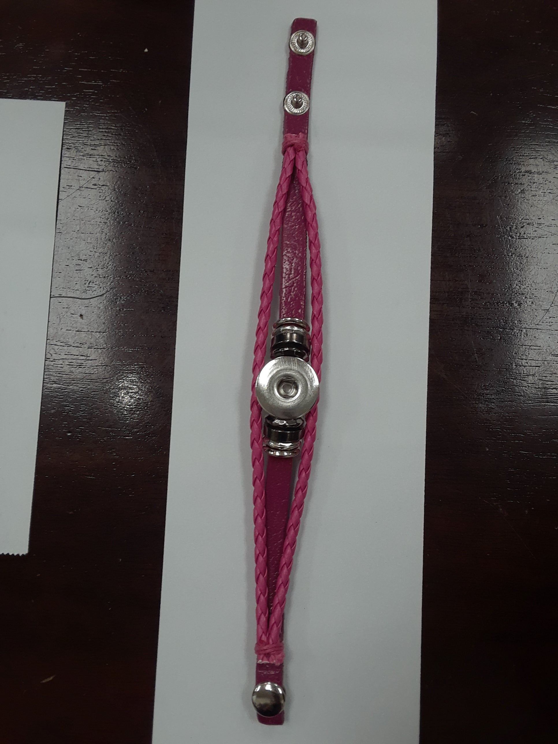 Sandy Snap Dark Pink Leather 3 Strand Snap Closure Bracelet 18MM Snap Closure (L20)