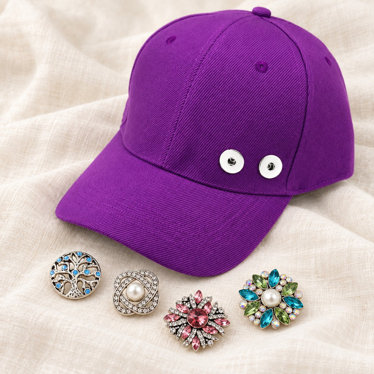 Multicolor Sandy Snap Interchangeable Charm Baseball Caps