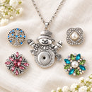 Sandy Snap Snowman with Crystals Interchangeable Charm Necklace plain base beside four separate decorative snaps; styling choices