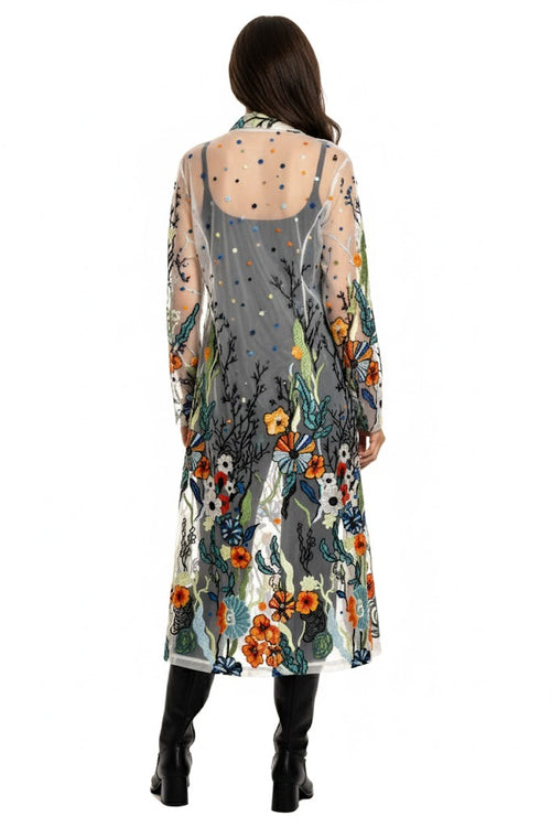 Adore Floral Embroidered Long Duster for Women