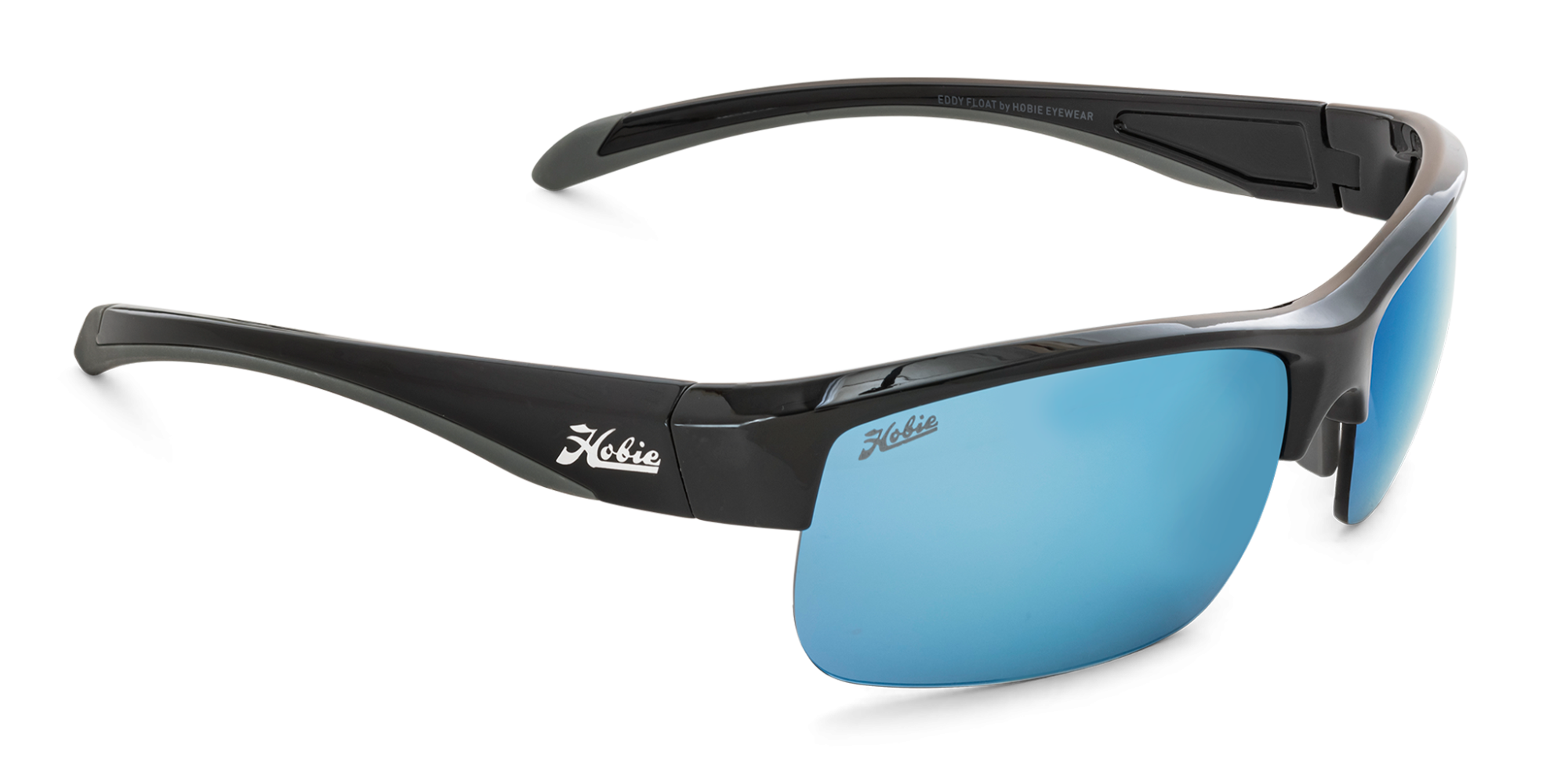 Eddy Float Polarized Sunglasses – Shiny Black Frame / Grey Cobalt Mirror Lens